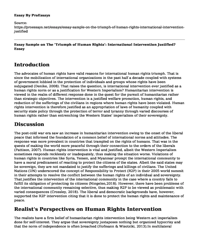 Essay Sample on The 'Triumph of Human Rights': International Intervention Justified?