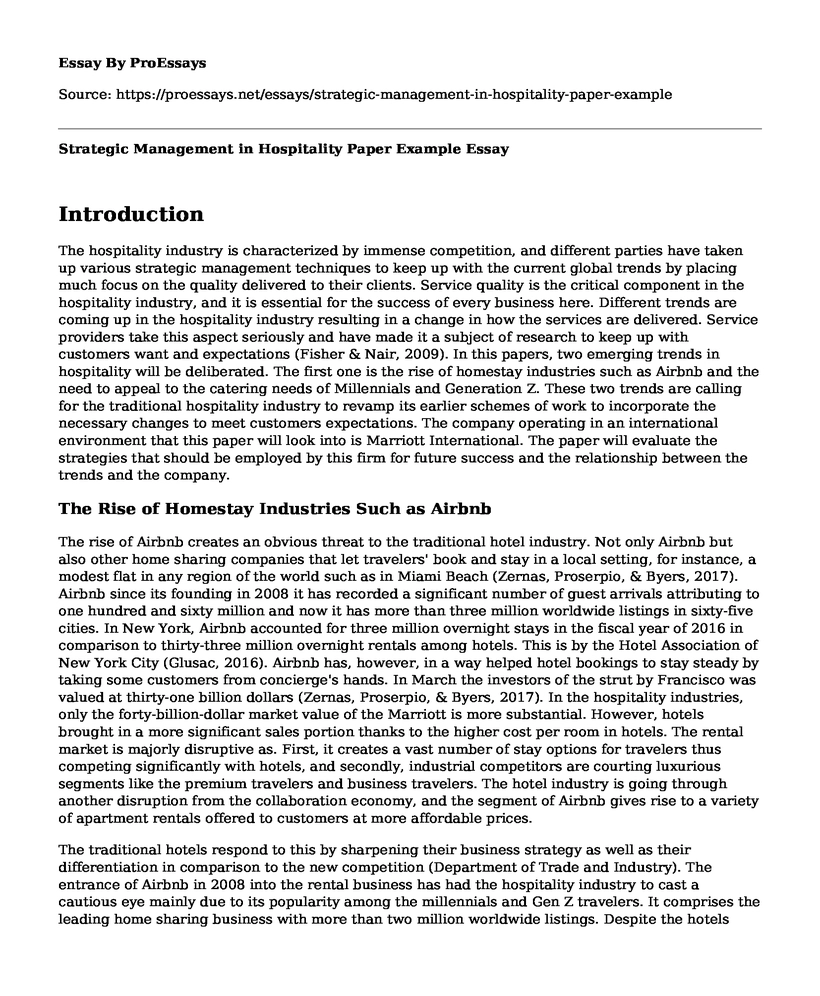 Strategic Management in Hospitality Paper Example