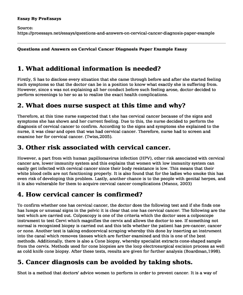 Questions and Answers on Cervical Cancer Diagnosis Paper Example
