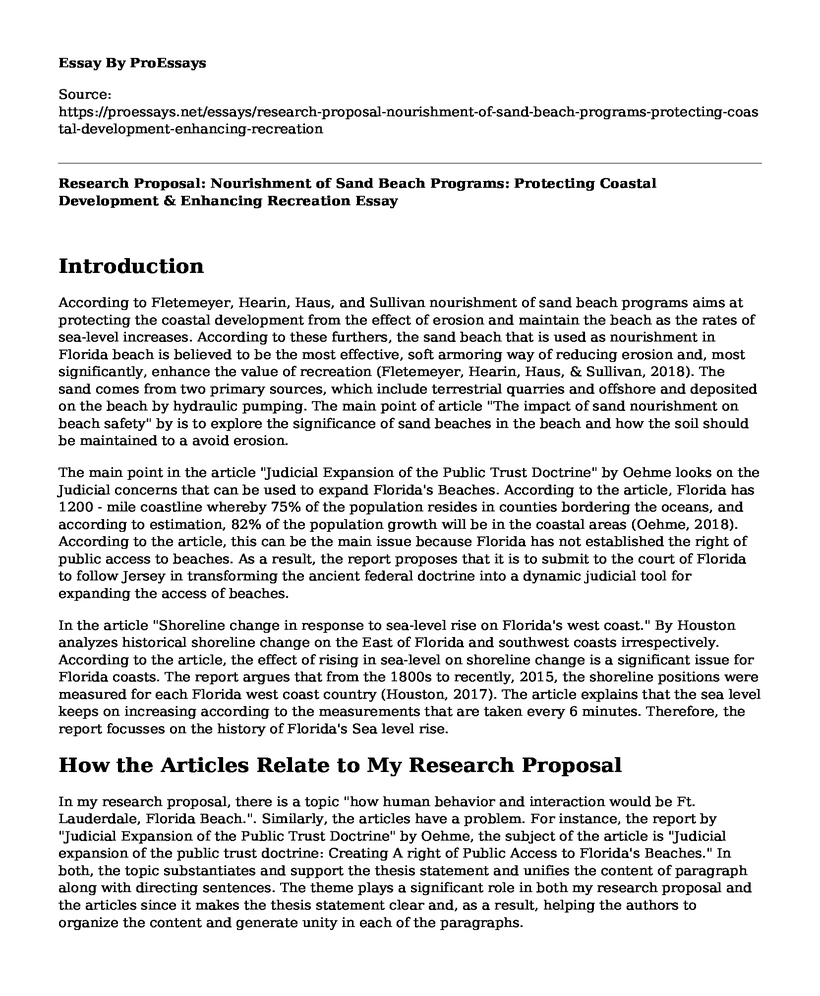 Research Proposal: Nourishment of Sand Beach Programs: Protecting Coastal Development & Enhancing Recreation