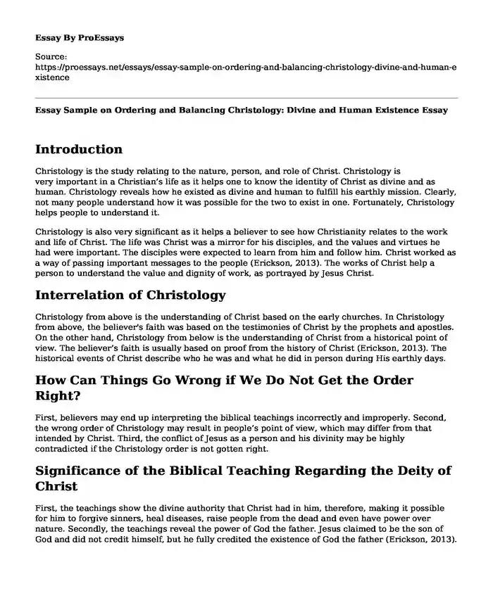Essay Sample on Ordering and Balancing Christology: Divine and Human Existence