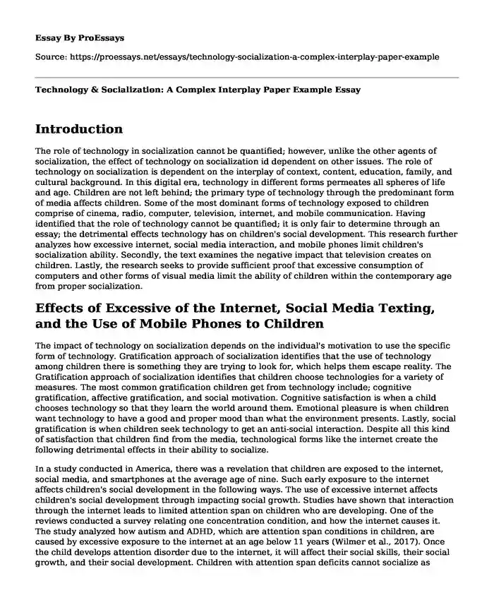 Technology & Socialization: A Complex Interplay Paper Example