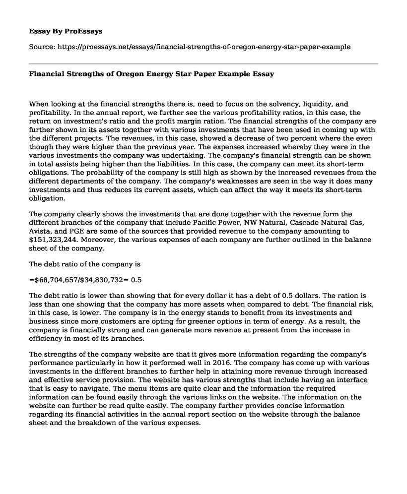 Financial Strengths of Oregon Energy Star Paper Example