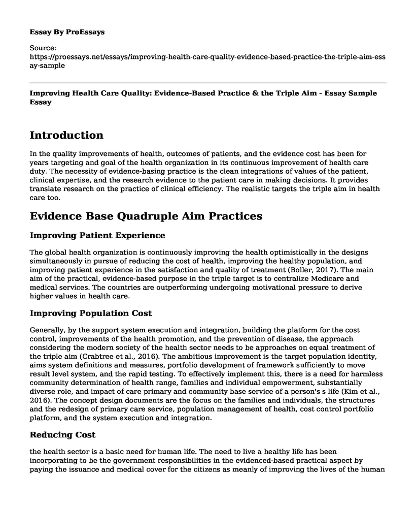 Improving Health Care Quality: Evidence-Based Practice & the Triple Aim - Essay Sample