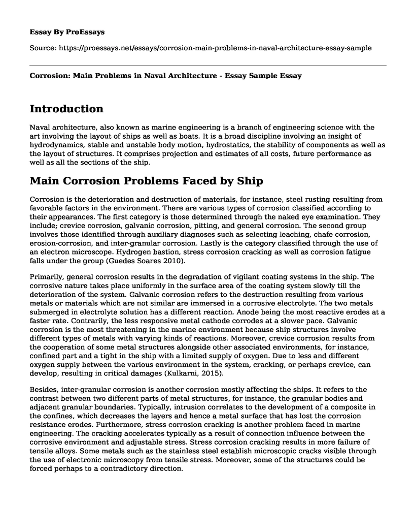 Corrosion: Main Problems in Naval Architecture - Essay Sample
