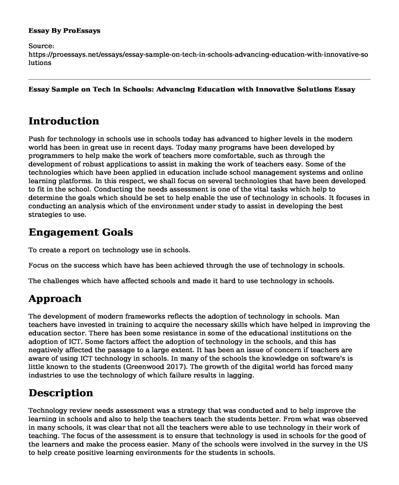 Essay Sample on Tech in Schools: Advancing Education with Innovative Solutions