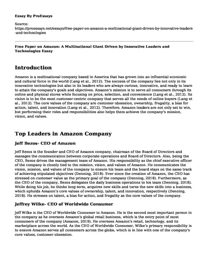 Free Paper on Amazon: A Multinational Giant Driven by Innovative Leaders and Technologies