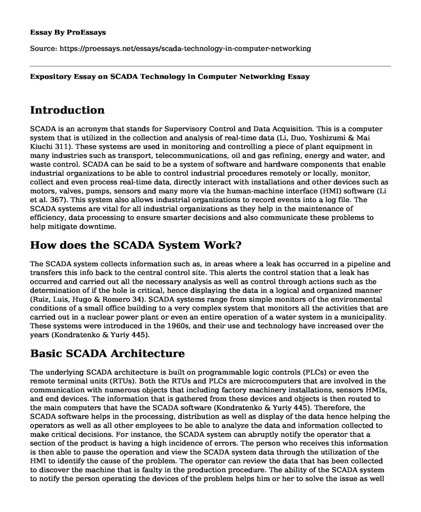 Expository Essay on SCADA Technology in Computer Networking