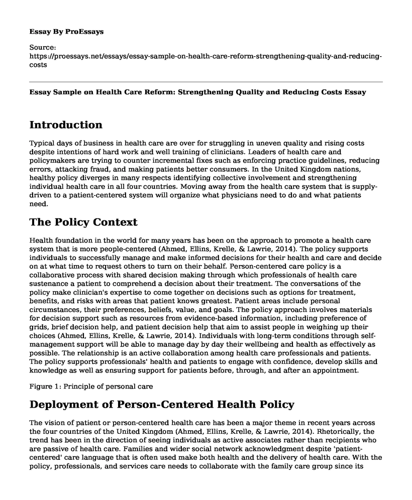 Essay Sample on Health Care Reform: Strengthening Quality and Reducing Costs