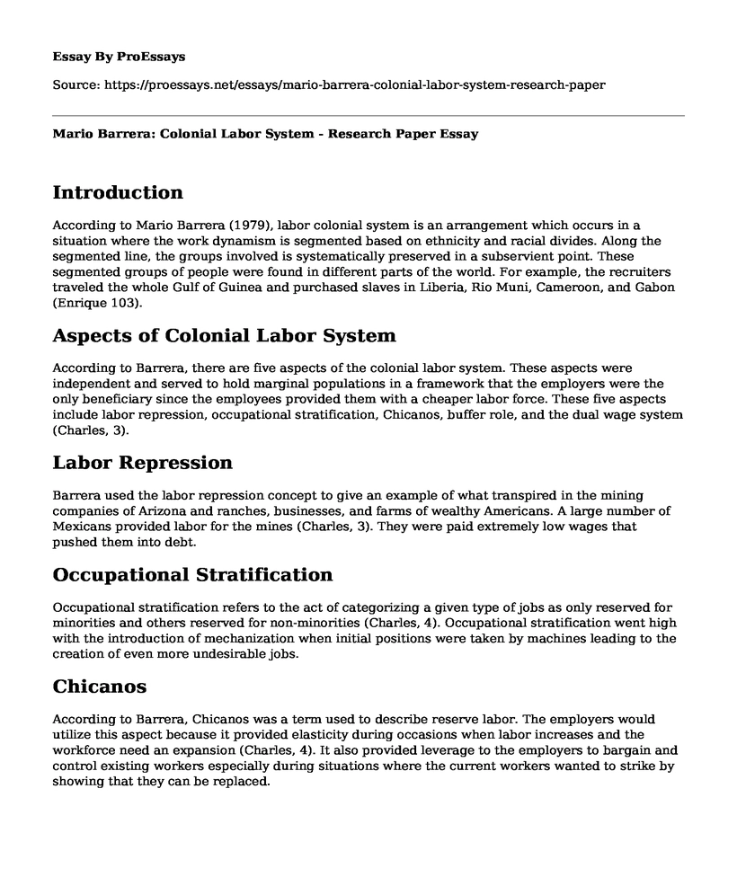 Mario Barrera: Colonial Labor System - Research Paper 