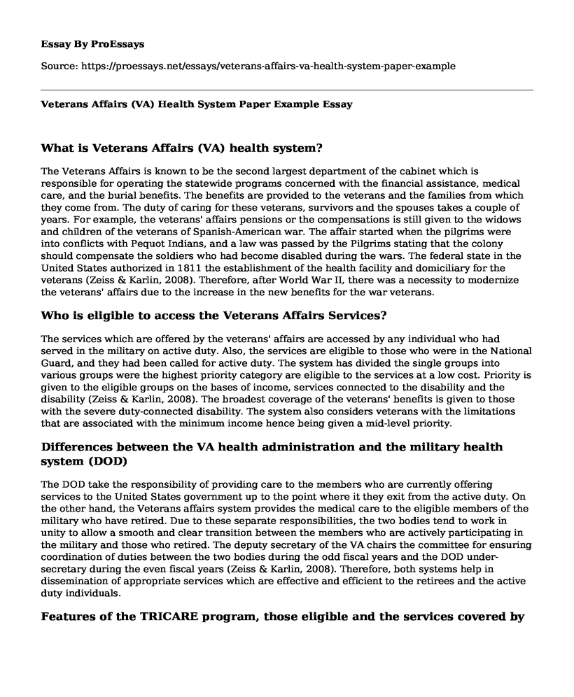 Veterans Affairs (VA) Health System Paper Example