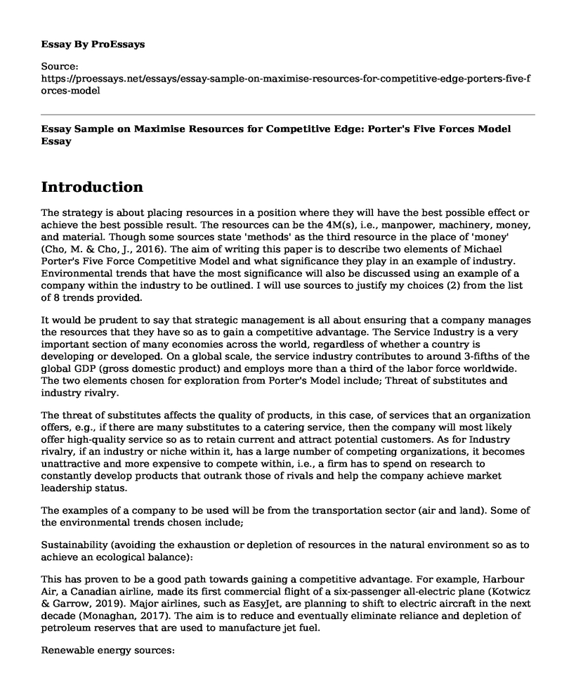 Essay Sample on Maximise Resources for Competitive Edge: Porter's Five Forces Model