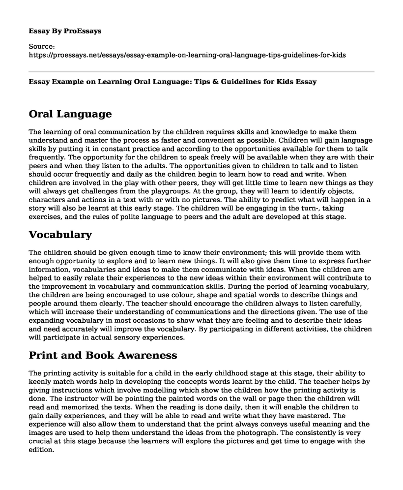 Essay Example on Learning Oral Language: Tips & Guidelines for Kids