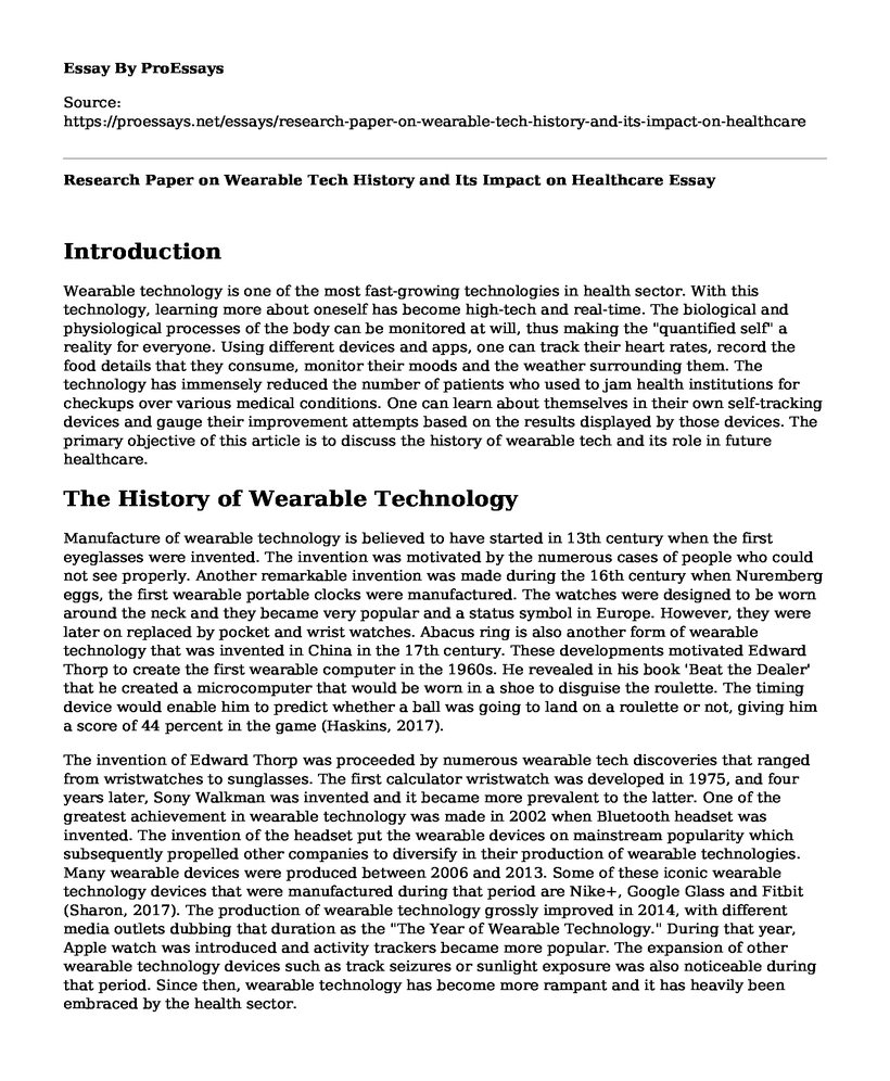 Research Paper on Wearable Tech History and Its Impact on Healthcare