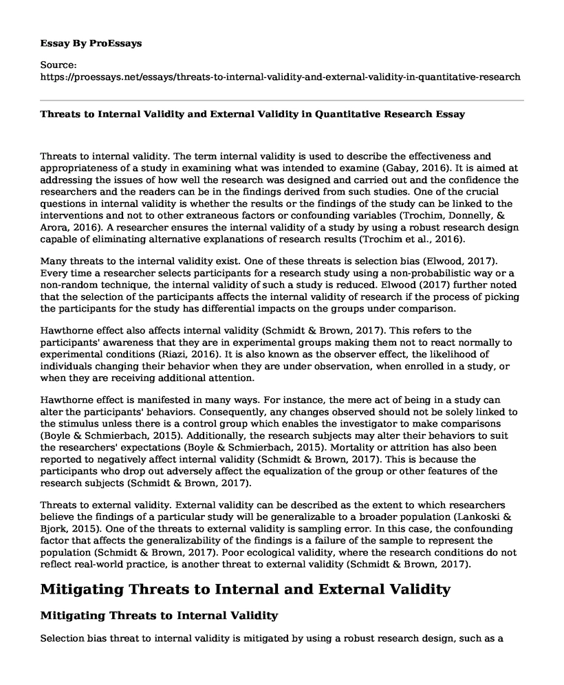 Threats to Internal Validity and External Validity in Quantitative Research