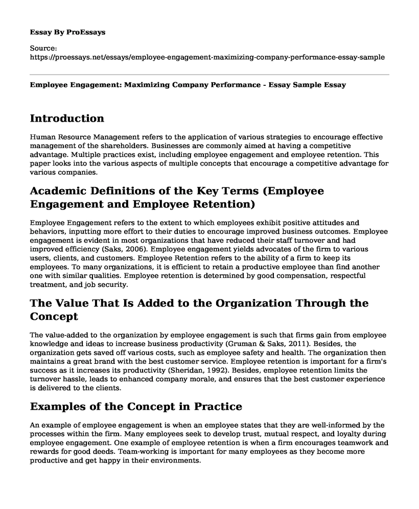 Employee Engagement: Maximizing Company Performance - Essay Sample