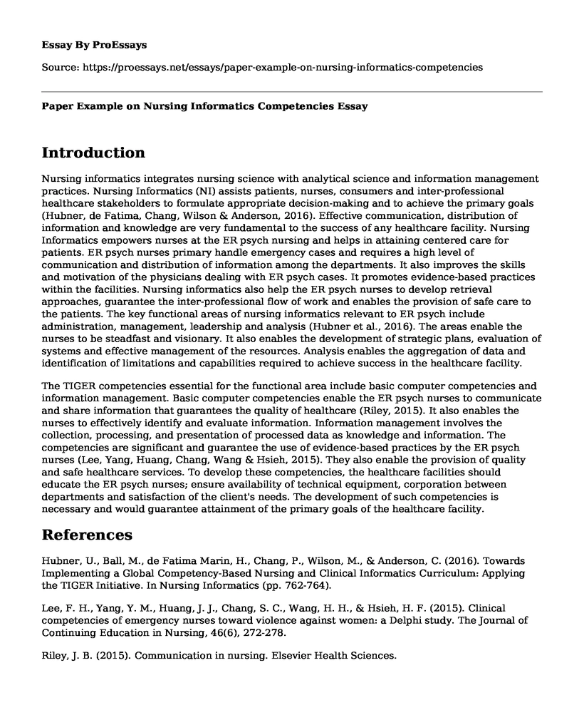 Paper Example on Nursing Informatics Competencies