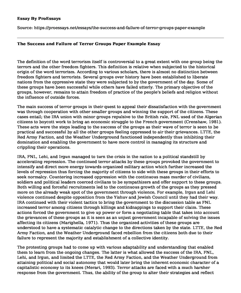 The Success and Failure of Terror Groups Paper Example