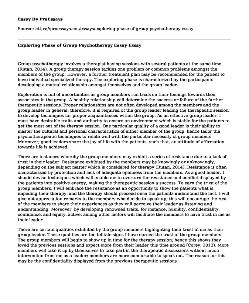 Exploring Phase of Group Psychotherapy Essay
