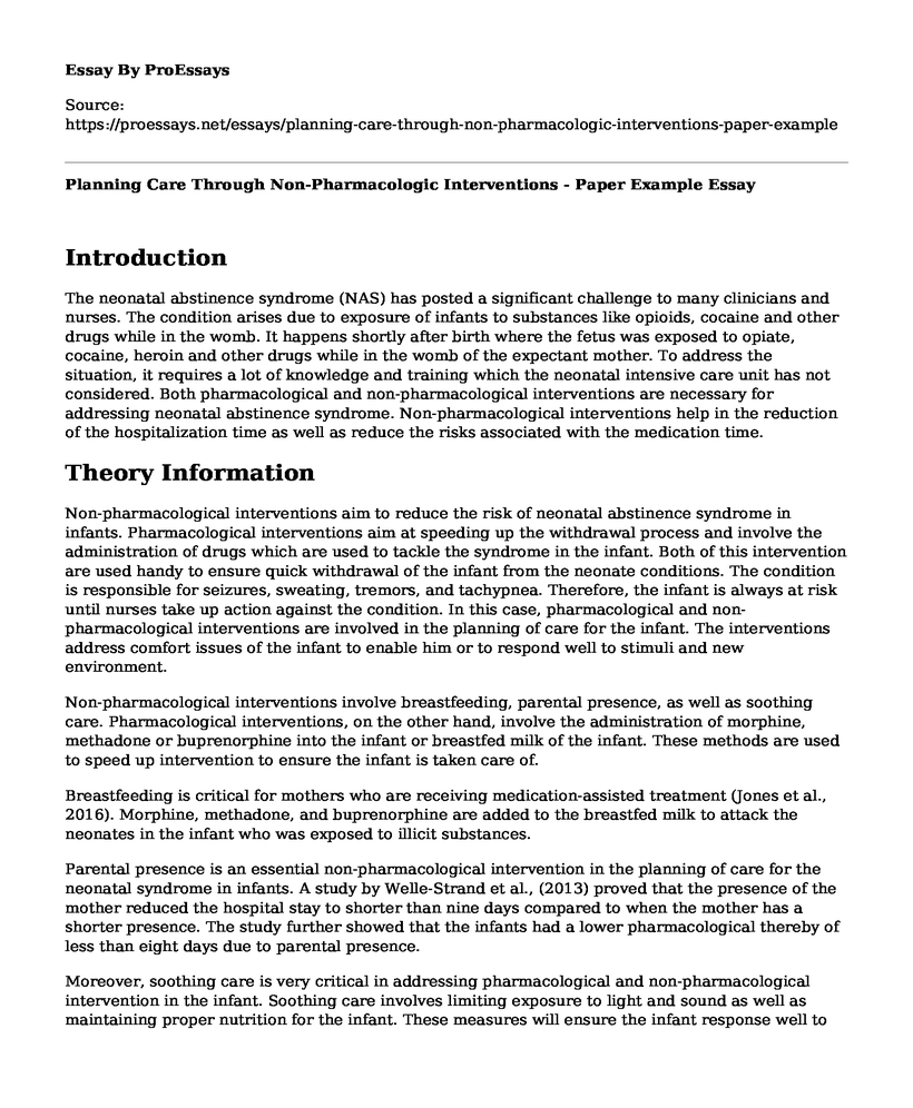 Planning Care Through Non-Pharmacologic Interventions - Paper Example