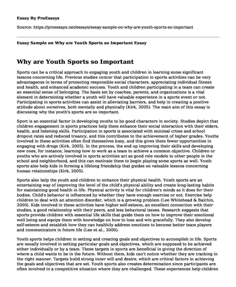 Essay Sample on Why are Youth Sports so Important