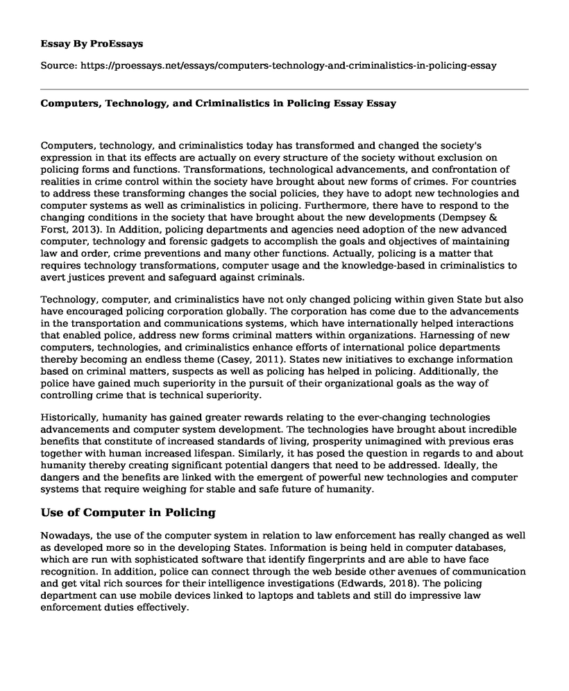 Computers, Technology, and Criminalistics in Policing Essay