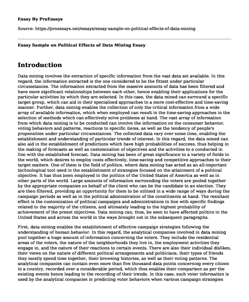 Essay Sample on Political Effects of Data Mining