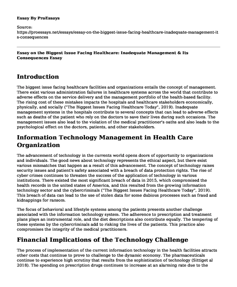 Essay on the Biggest Issue Facing Healthcare: Inadequate Management & Its Consequences