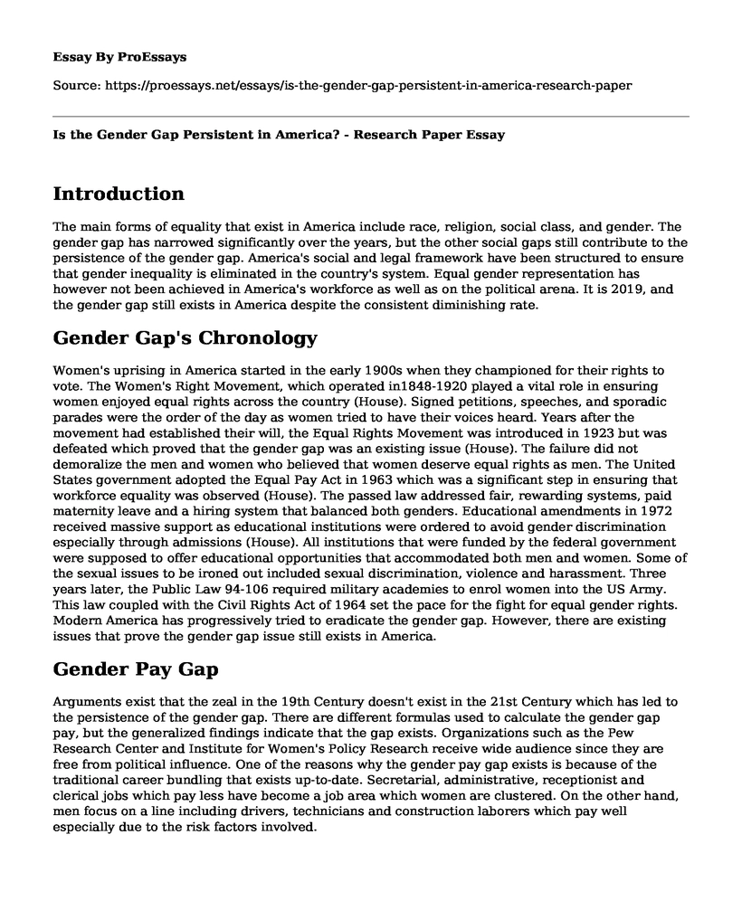 Is the Gender Gap Persistent in America? - Research Paper