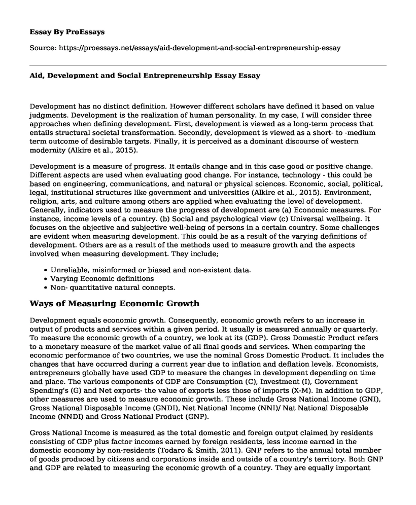 Aid, Development and Social Entrepreneurship Essay