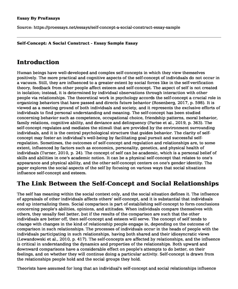 Self-Concept: A Social Construct - Essay Sample