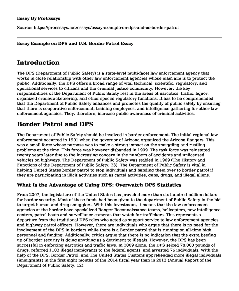 Essay Example on DPS and U.S. Border Patrol