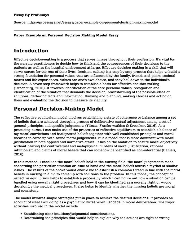 Paper Example on Personal Decision Making Model