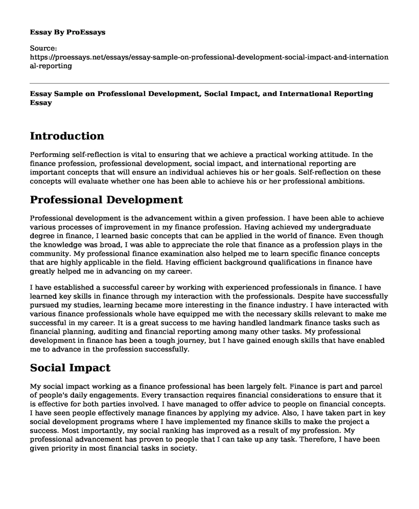 Essay Sample on Professional Development, Social Impact, and International Reporting