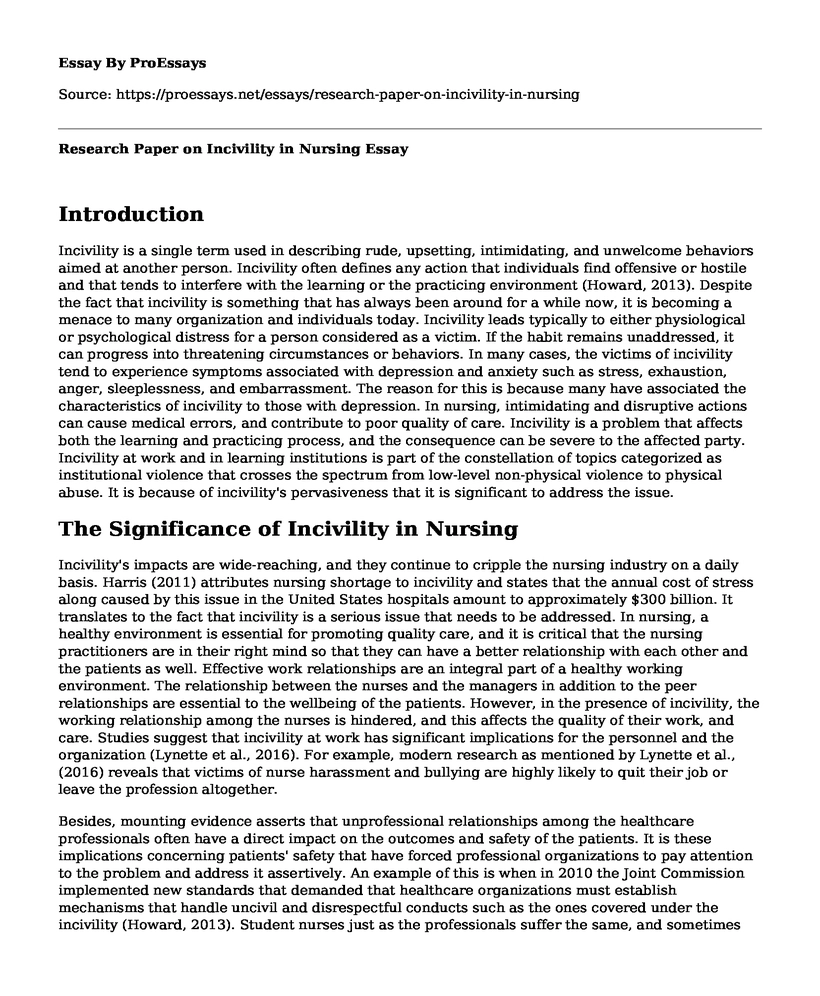 Research Paper on Incivility in Nursing