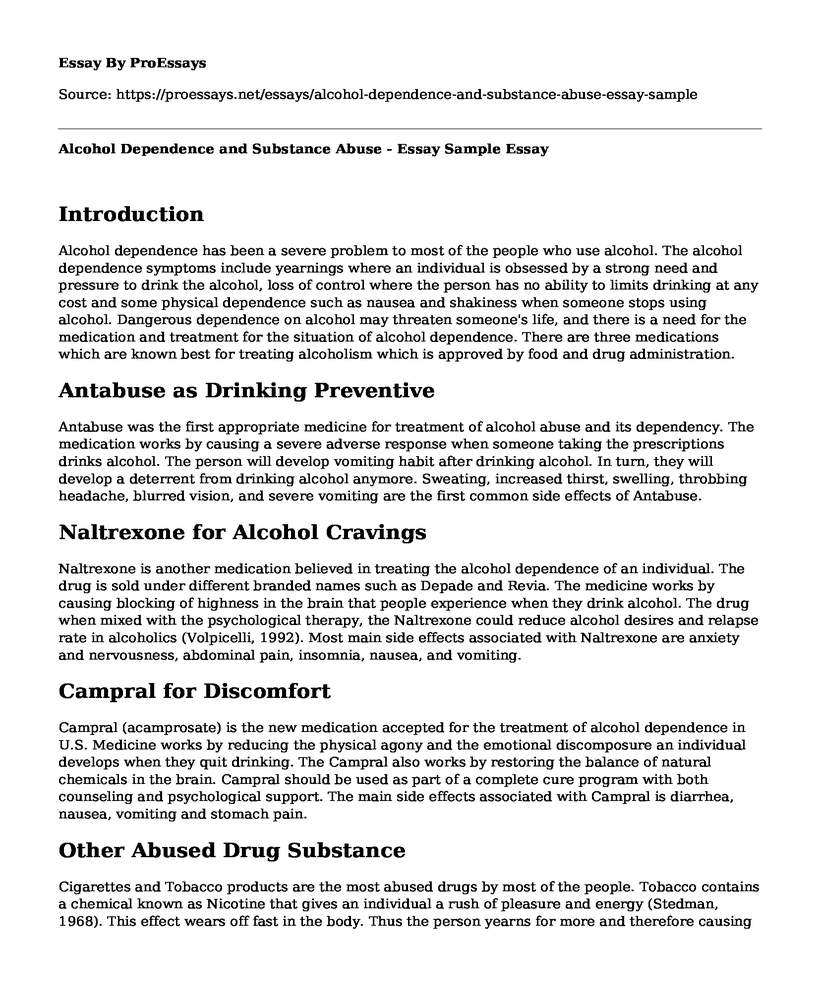 Alcohol Dependence and Substance Abuse - Essay Sample