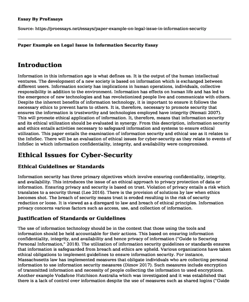 Paper Example on Legal Issue in Information Security