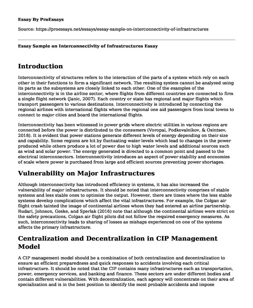 Essay Sample on Interconnectivity of Infrastructures