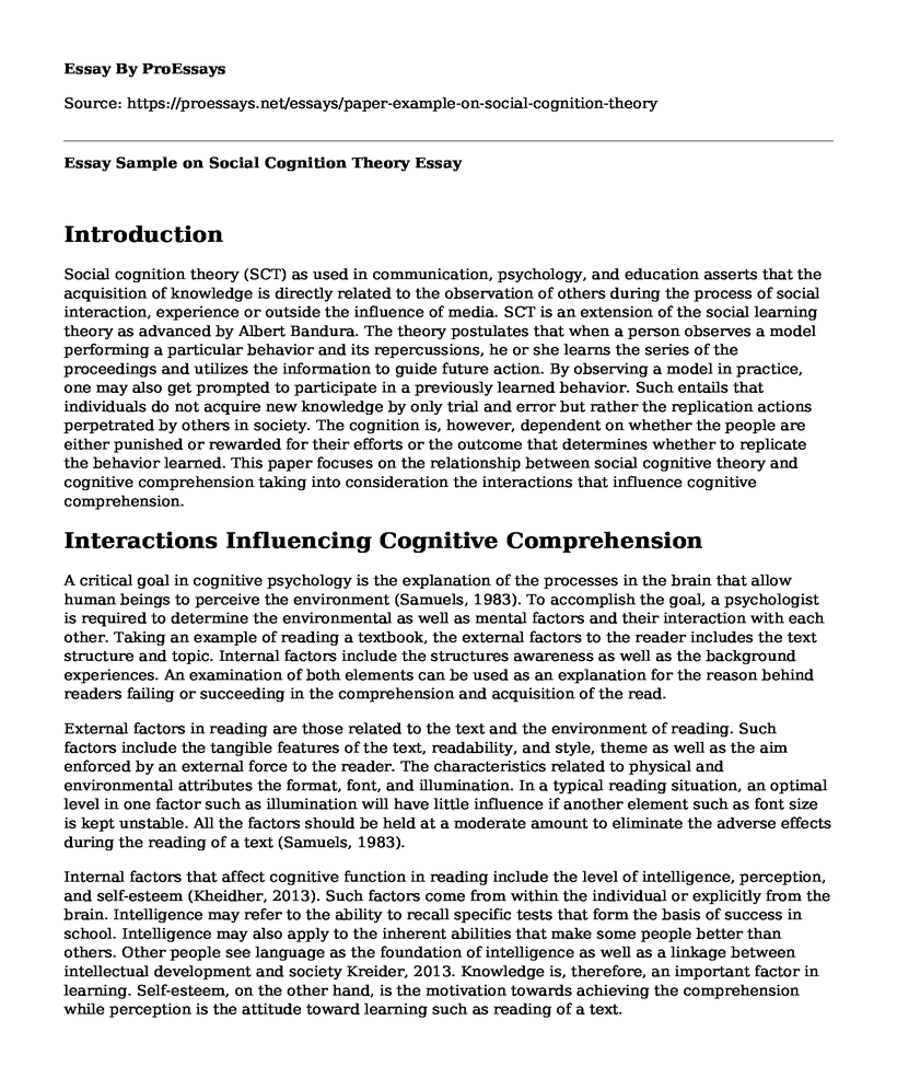 Essay Sample on Social Cognition Theory