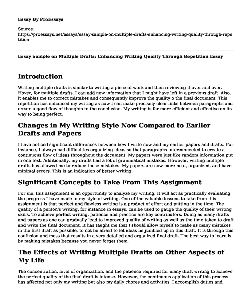 Essay Sample on Multiple Drafts: Enhancing Writing Quality Through Repetition
