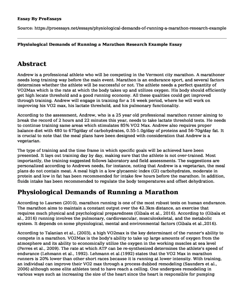 Physiological Demands of Running a Marathon Research Example