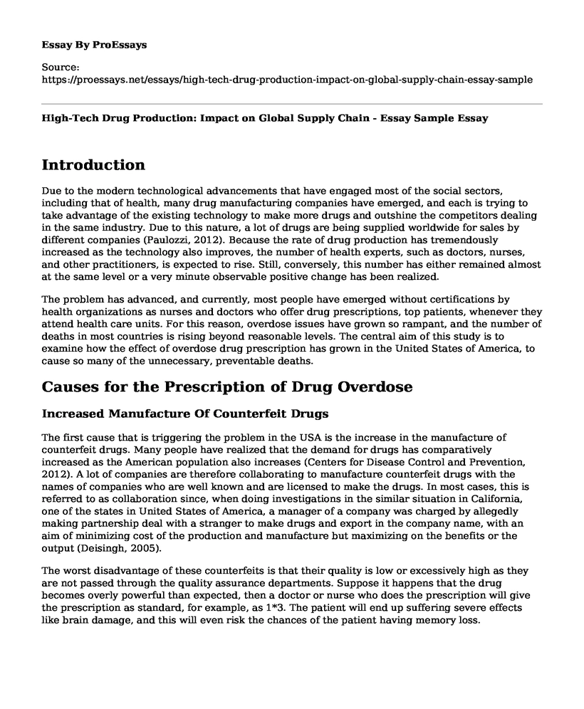 High-Tech Drug Production: Impact on Global Supply Chain - Essay Sample