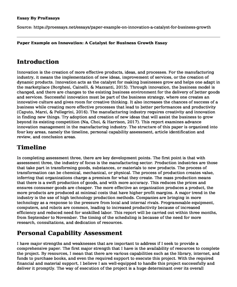 Paper Example on Innovation: A Catalyst for Business Growth