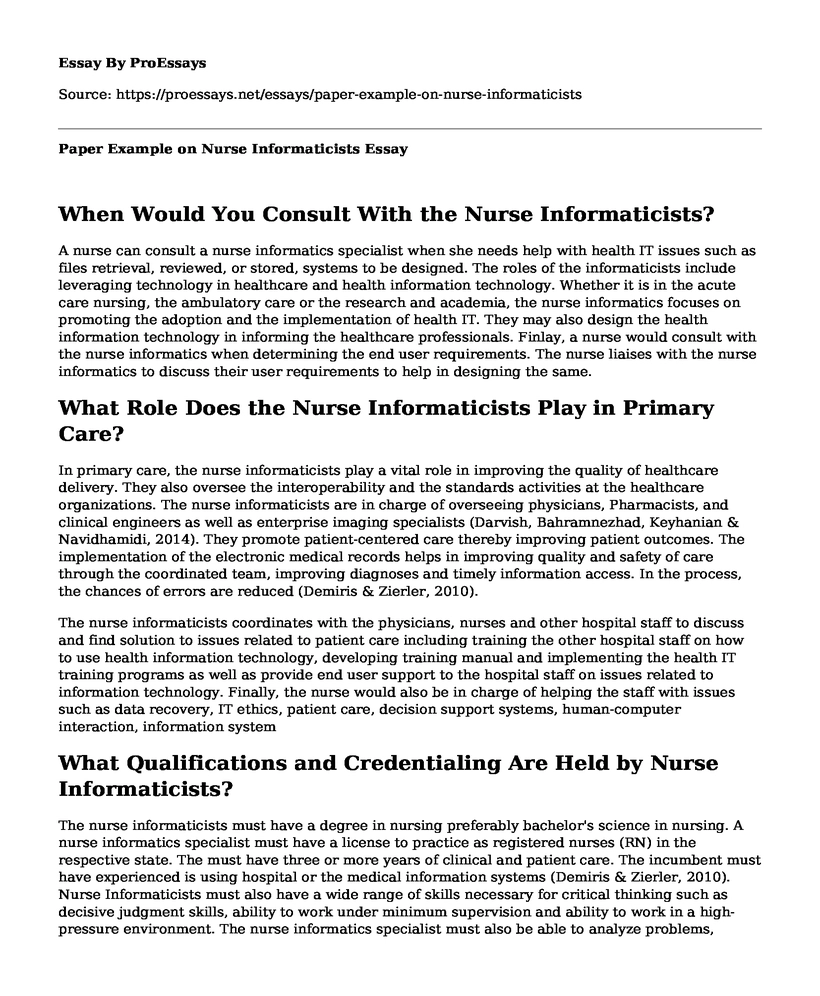 Paper Example on Nurse Informaticists