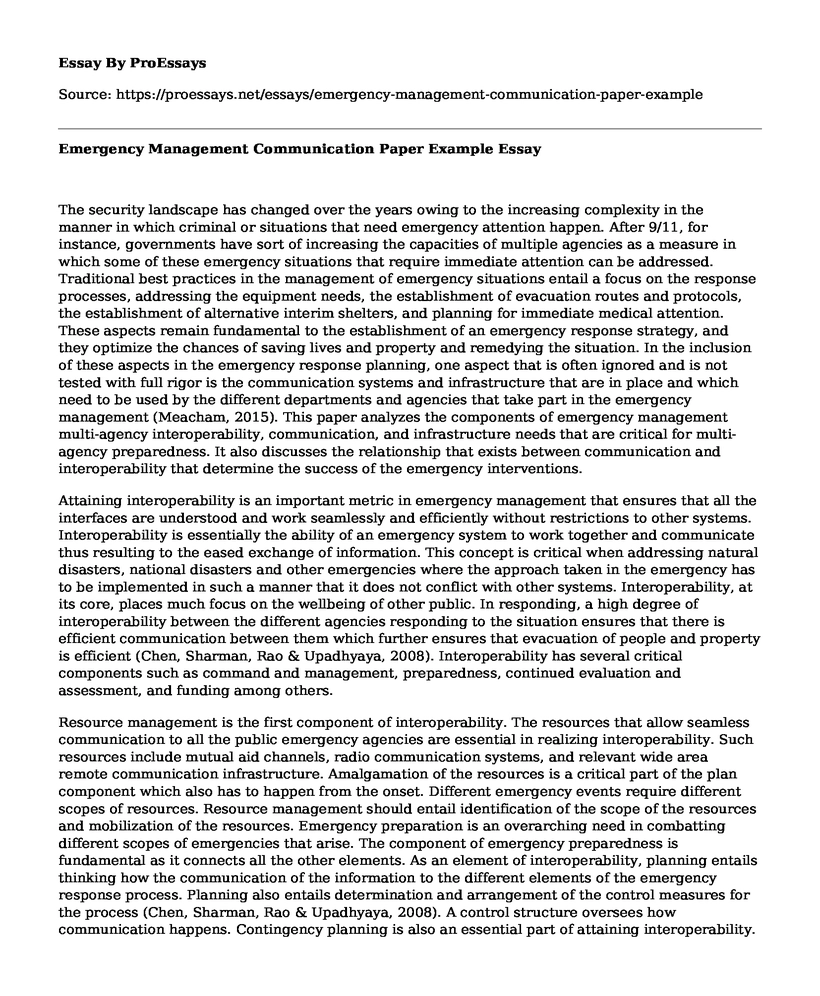 Emergency Management Communication Paper Example