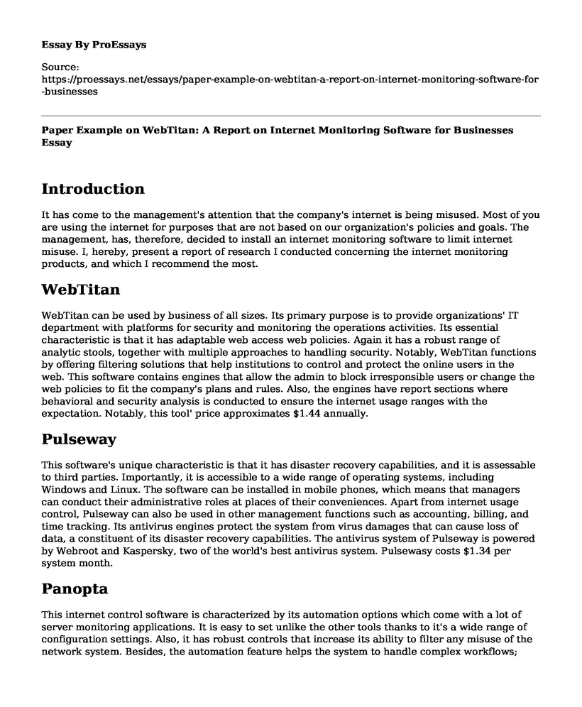 Paper Example on WebTitan: A Report on Internet Monitoring Software for Businesses