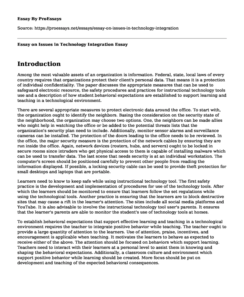 Essay on Issues in Technology Integration