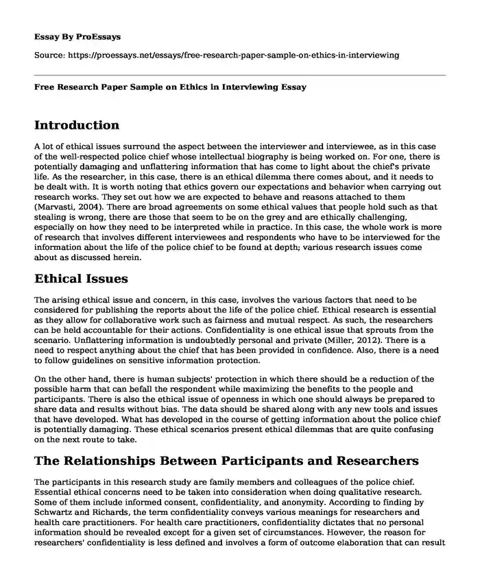 Free Research Paper Sample on Ethics in Interviewing