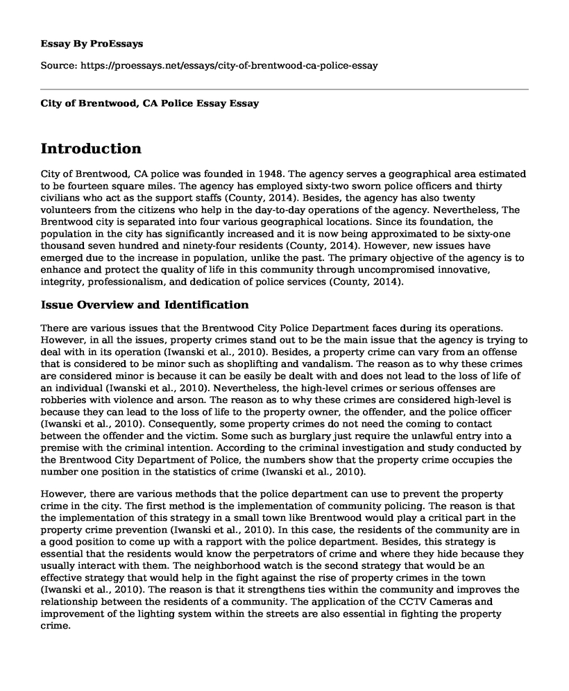 City of Brentwood, CA Police Essay