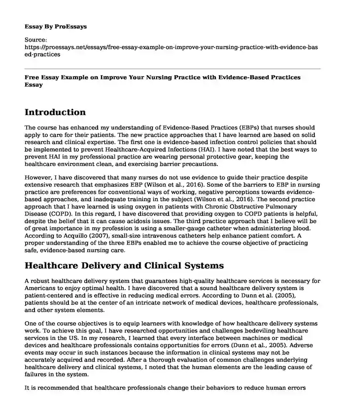 Free Essay Example on Improve Your Nursing Practice with Evidence-Based Practices